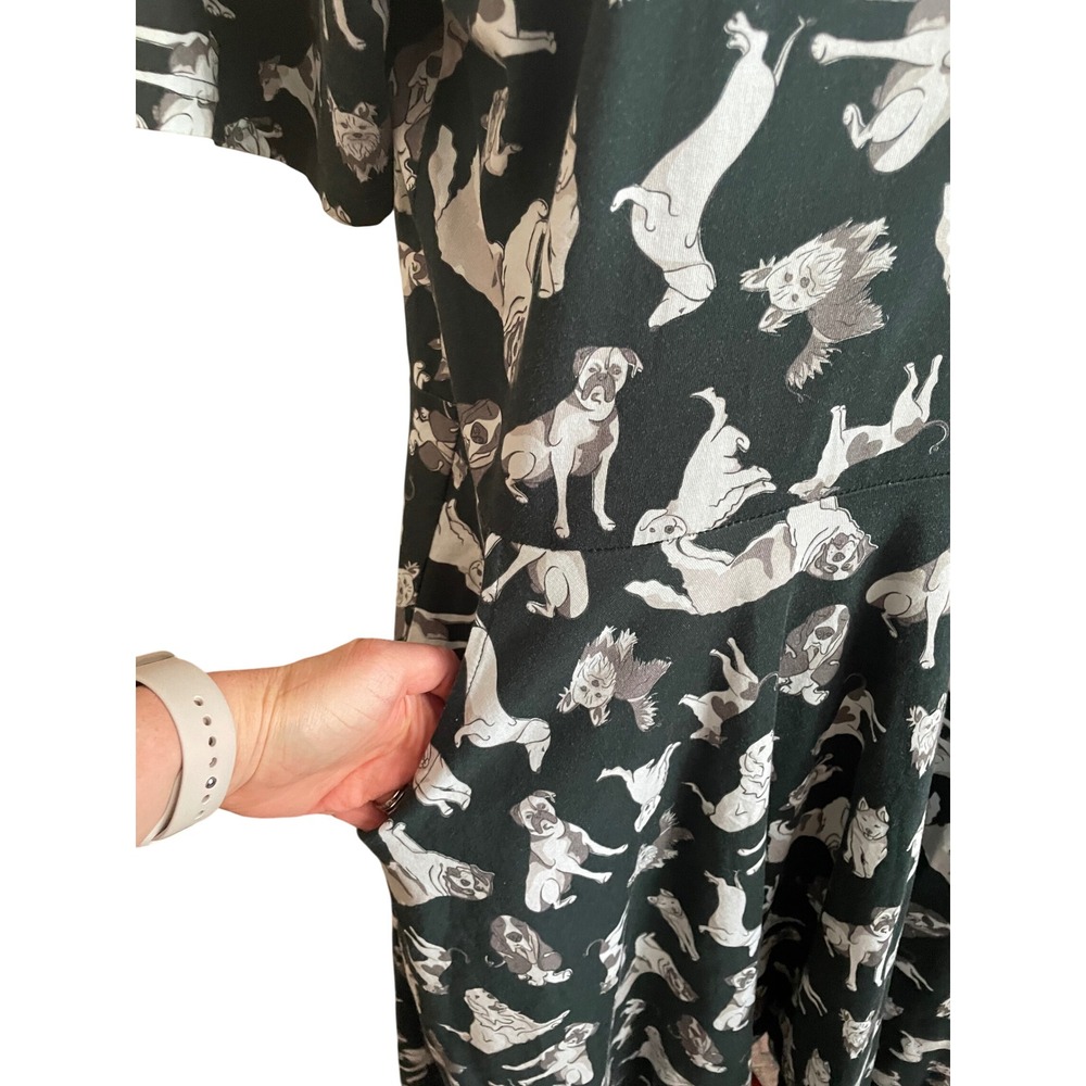 Svaha USA Dogs AOP MIDI Green Organic Cotton Dog Print Fit Dress Large Lagenlook - Picture 3 of 6